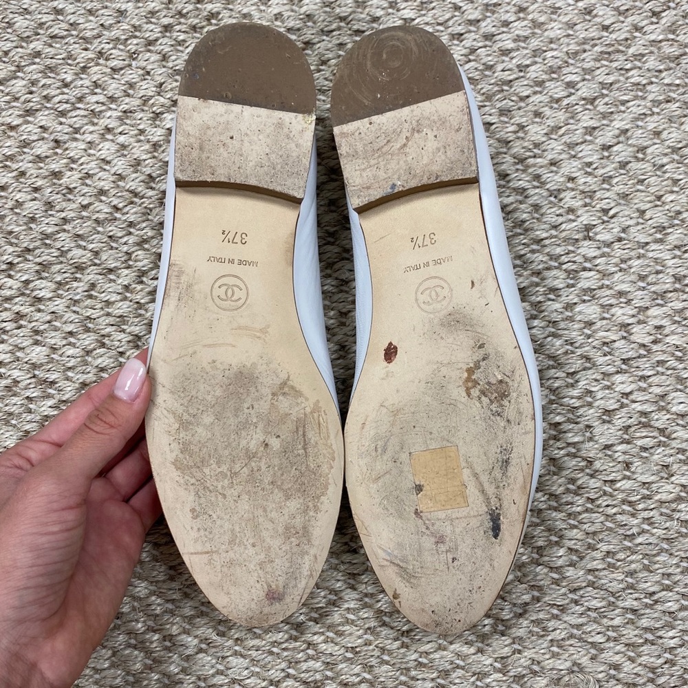 Authentic Chanel white & cream ballet flats 37.5 - Picture 10 of 12